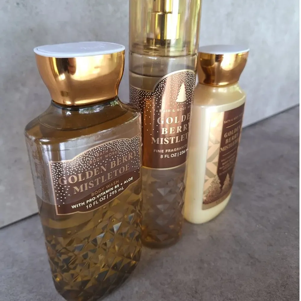 Bath & bodyworks bundle golden berry mistletoe bodywash body mist lotion set